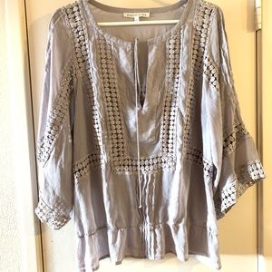 Daniel Rainn Top | Lace Trimmed Sheer Top